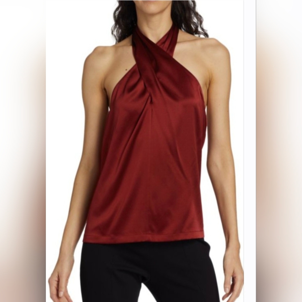 Theory- Silk-Blend  Burgundy Twisted Halter top - Size M  ( NEW WITH TAG )